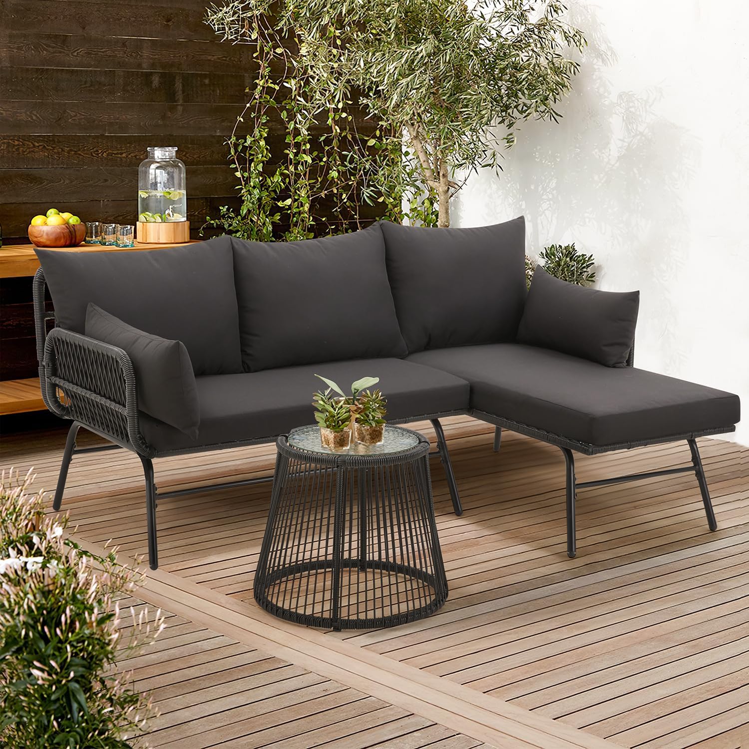 Outdoor Furniture Rattan - 3-częściowy zestaw mebli rattanowych na patio,