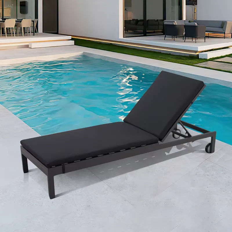 Outdoor Furniture Black - Nowoczesne czarne aluminiowe leżaki ogrodowe z