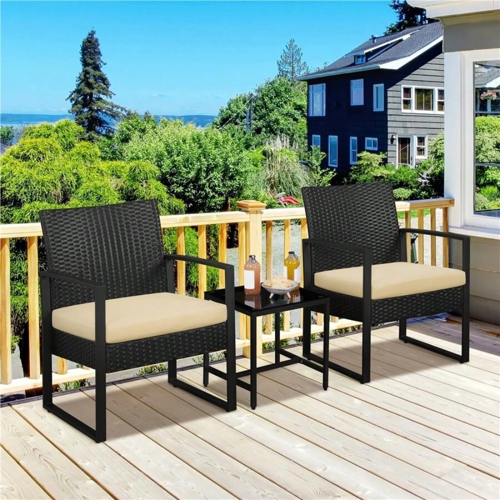 Outdoor Furniture Table And Chairs - 3-częściowy zestaw mebli ogrodowych z wikliny,