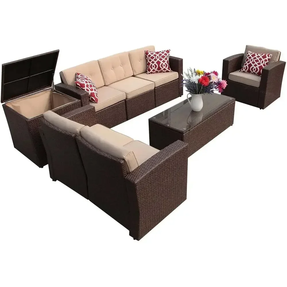 Outdoor Furniture With Storage For Cushions - 8-częściowy zestaw mebli ogrodowych z wikliny