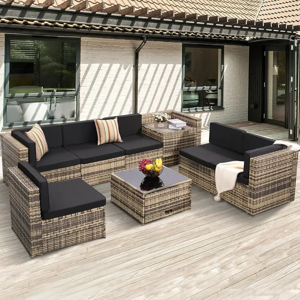 Outdoor Furniture With Storage For Cushions - 8-częściowy zestaw mebli ogrodowych z rattanu