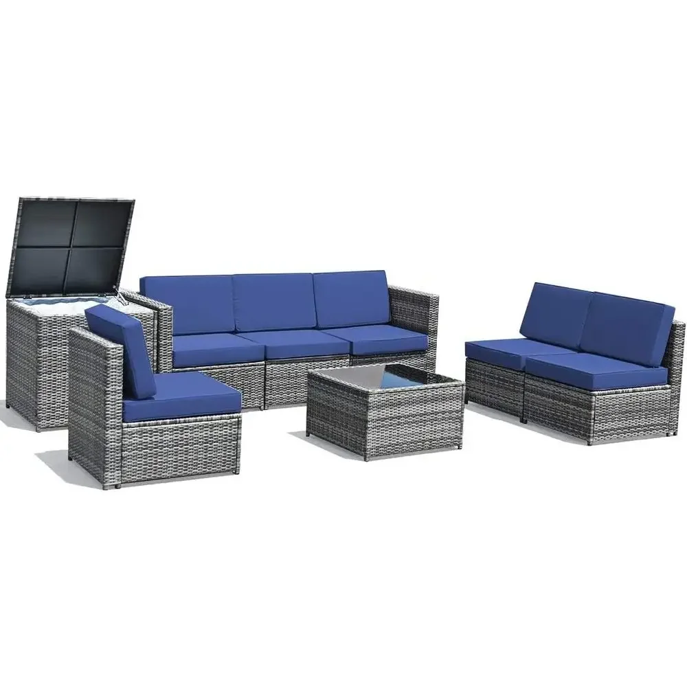 Outdoor Furniture With Storage For Cushions - 8-częściowy zestaw mebli ogrodowych z rattanu