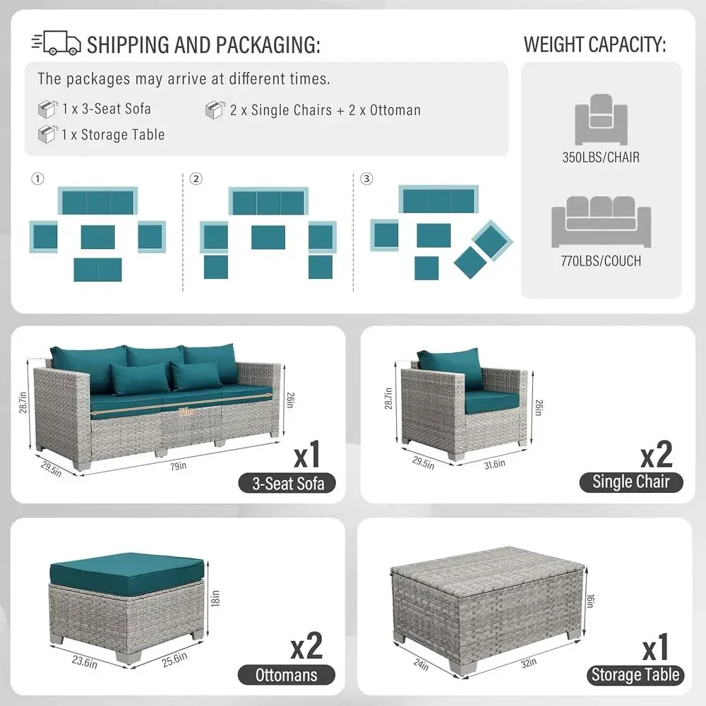 6-częściowy szary zestaw mebli – Outdoor Furniture With Storage For Cushions recenzja i cena