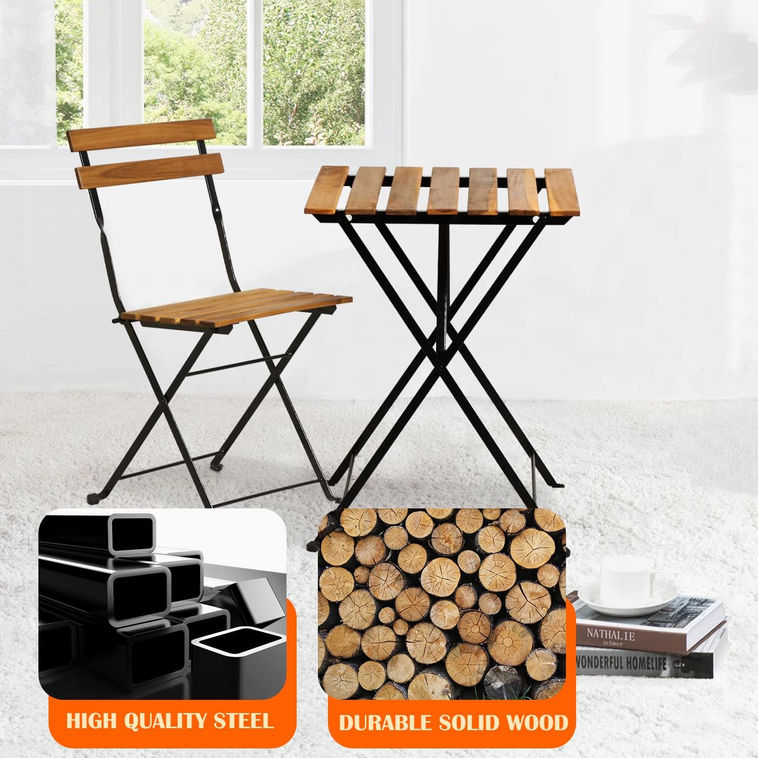Naturalny drewniany 3-częściow – Outdoor Furniture Table And Chairs recenzja i cena
