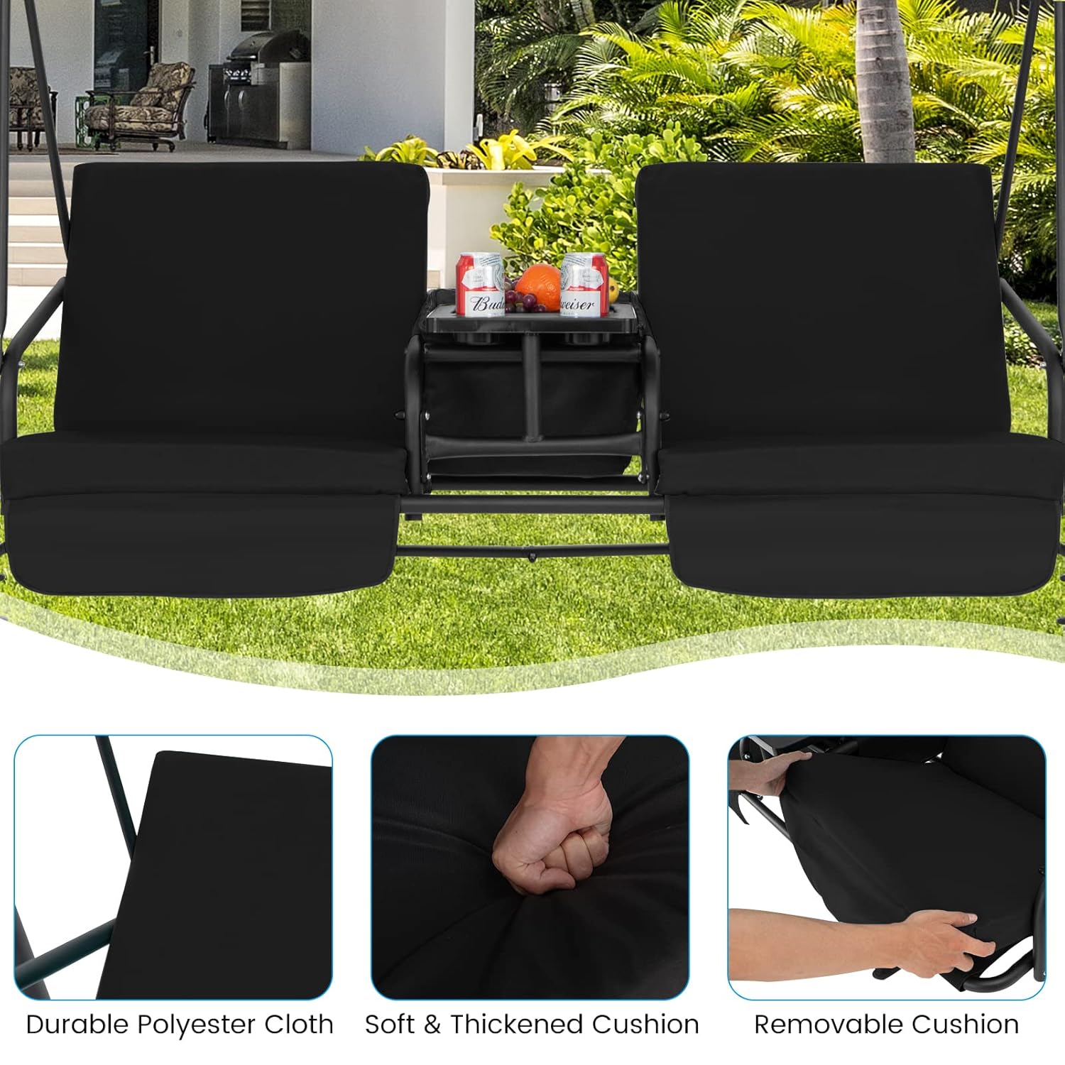 Huśtawka ogrodowa dla 2 osób,  – Outdoor Furniture With Storage For Cushions recenzja i cena